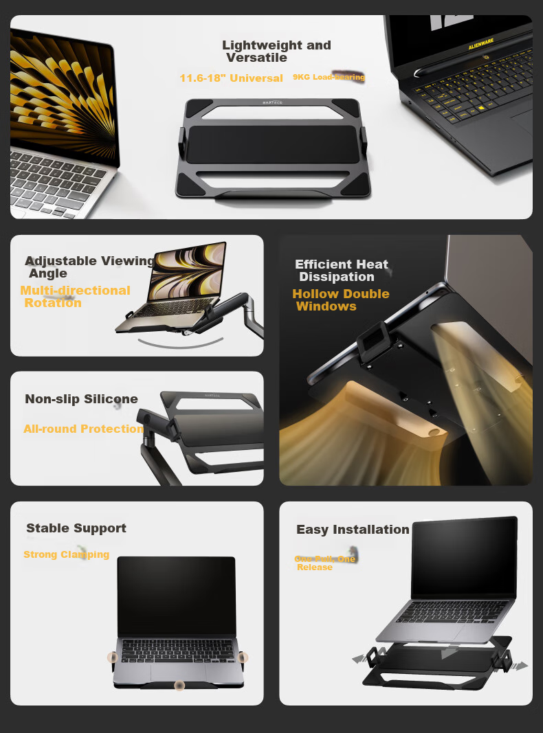 Brateck Beihu Laptop Stand, Notebook Arm Stand, Computer Stand, Monitor Stand, Floating Bracket, Height-Increasing Stand, Desktop Base, E500+APE40 2
