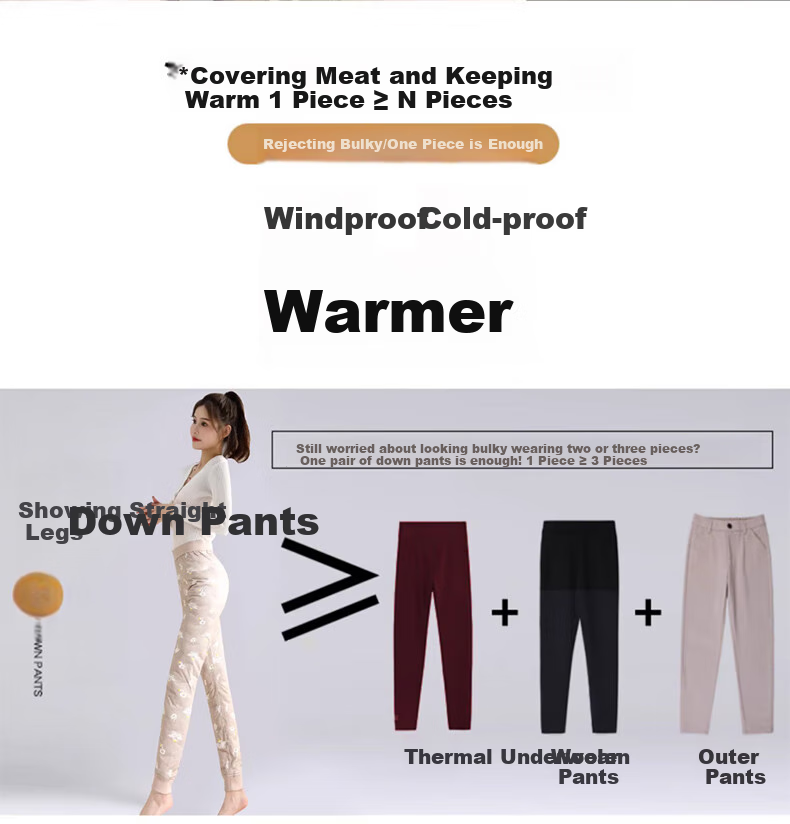 LangSha Women's Inner Down Pants 25 Autumn Winter New Thickened Fleece Lined White Duck Down Warm Cotton Pants Northeast School Uniform Essential 4