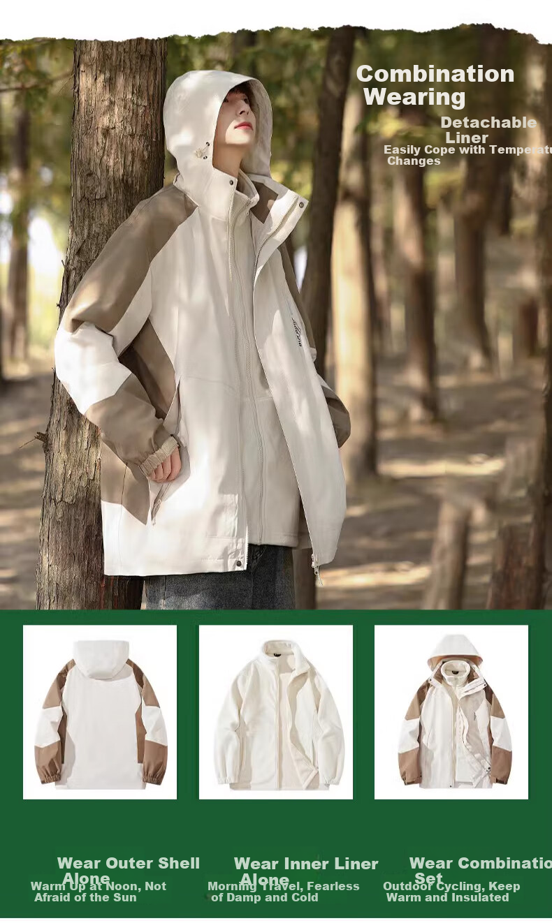 MMOPTOP Shanxi Three-In Outdoor Jacket for Men, Spring And Autumn Hiking Sports Workwear Top 1818 Black L 4
