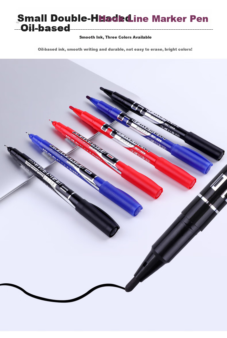 BAOKE MP220 Dual-Tip Multi-Purpose Oil-Based Marker Pen, Signing Pen, Meeting Pen, Line Pen, Blue, 12 Pens/Box 1
