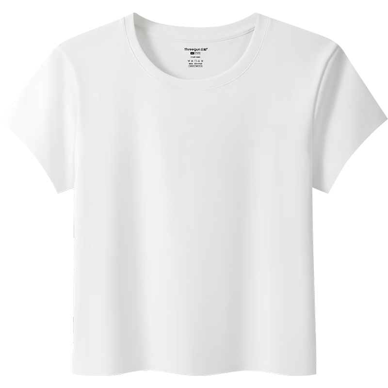 Threegun Cool Antibacterial Short Sleeve Crew Neck Women's T-Shirt, Shoulder Fit, High Elastic Ribbed Short Cotton Base Shirt