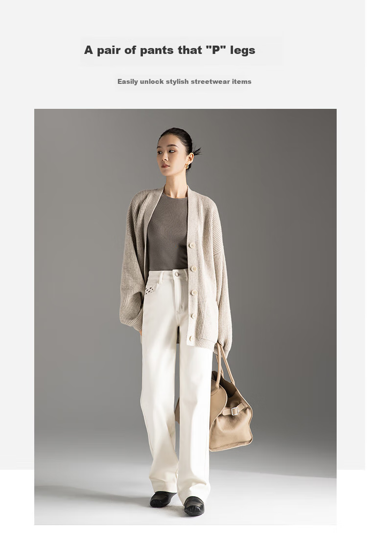 Dme Autumn And Winter New Fleece-Lined Slim-Fit Versatile Off-White High-Waist Straight-Leg Jeans for Wome 7