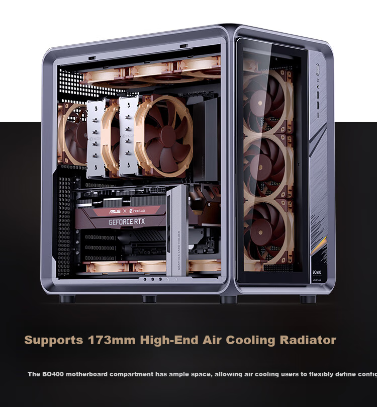 JONSBO BO400 ATX Aluminum Seaside Case (E-Sports Gaming, 360mm Water Cooling, 5V ARGB Lighting Effects, 10 Fan Positions, Aluminum Alloy GPU Bracket, ATX Power Supply Position) 11