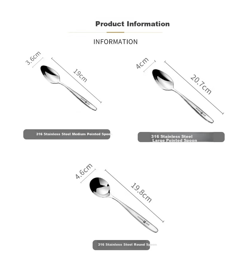 GuofengG 316 Stainless Steel Spoons for Dining, High-Quality And Exquisite Household Use [Set of 3] Large Pointed Spoon + Medium Pointed Spoon + Large Round Spoo 9