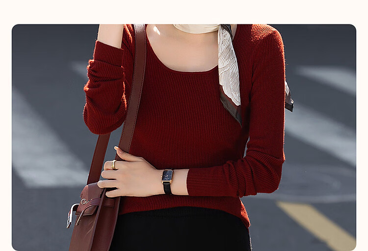 DME Winter Port Style Low Round Neck Slim Fit Concealing Long Sleeve Knit Top for Women Off-White M 4