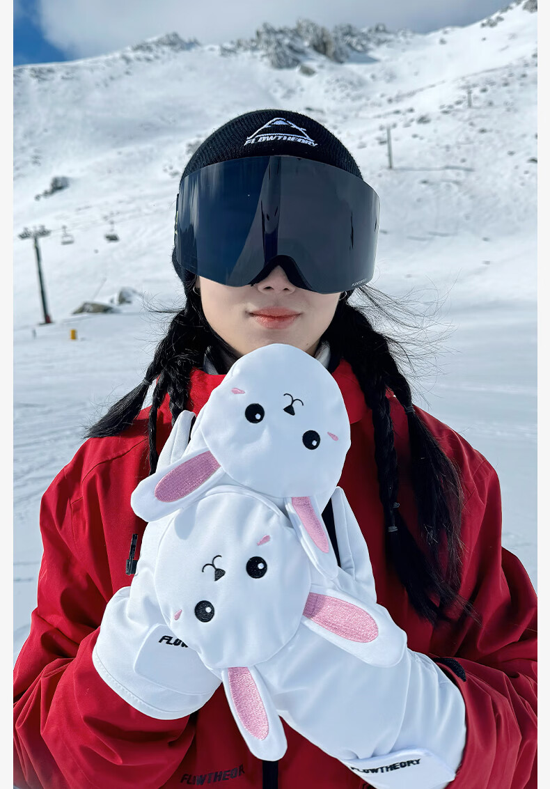 Flow Theory Waterproof Insulated Fleece-Lined Cute Cartoon Ski Gloves for Men and Women 3