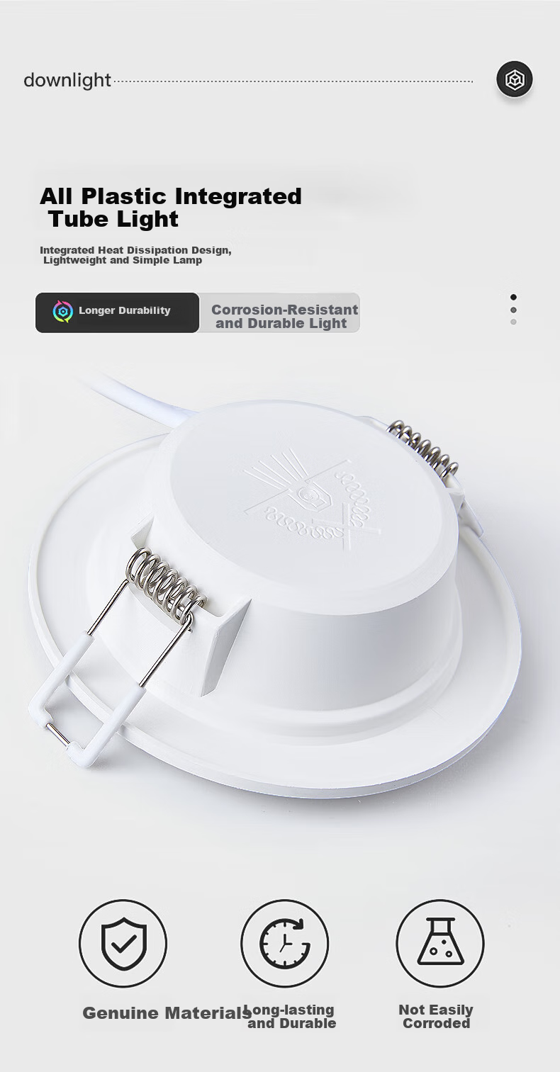 Foshanzhaoming (FSL) LED Downlight, 2.5 Inch, 4W, Cool White 6000K, Full Plastic PP Flame-Retardant Integrated Downlight 6
