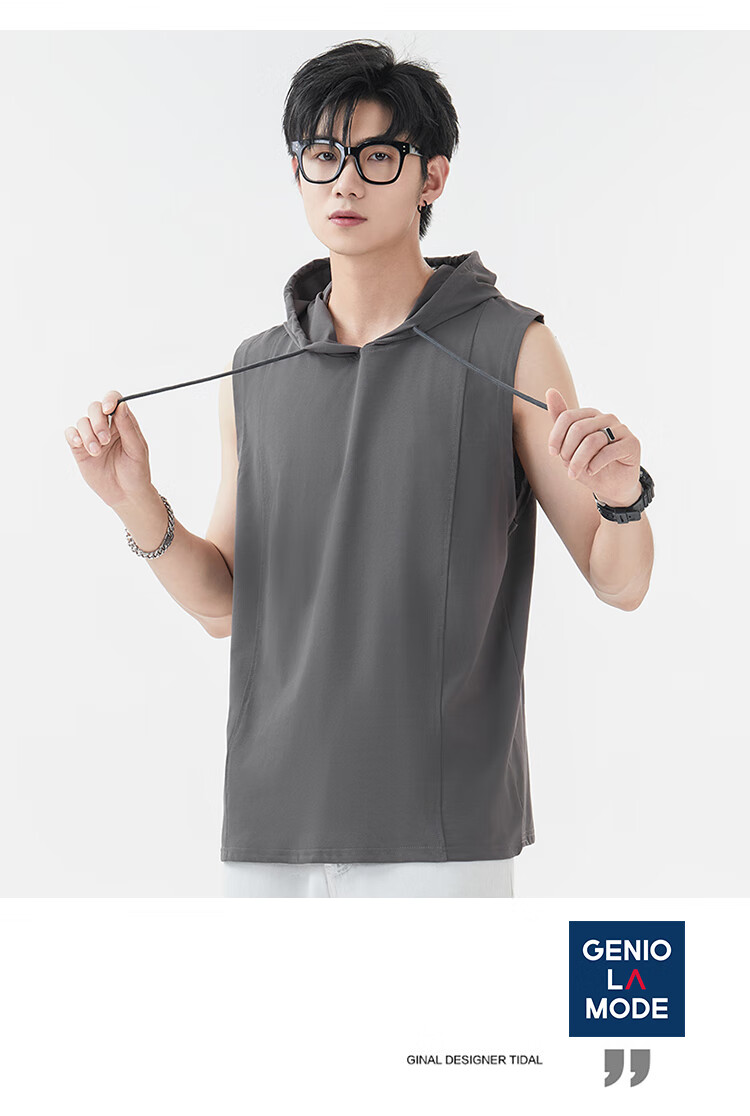 GENIOLAMODE Men's Hooded Vest Trendy Sleeveless Casual Loose Waistcoat 3