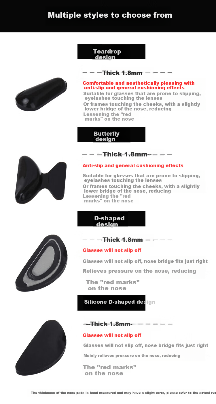 SooGree Glasses Nose Pads, Silicone Anti-Slip Nose Strips, Height-Increasing Device, Eyewear Fixing Accessories, Pressure Relief Specialized 8