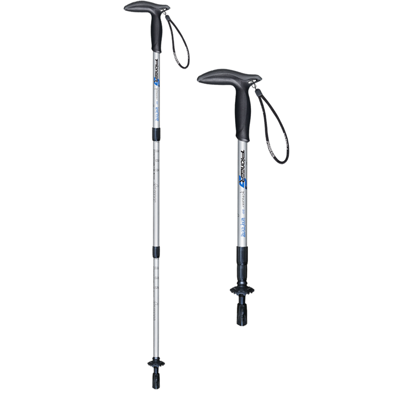 Pioneer Wolf Tooth Series Outdoor Hiking Pole Trekking Stick Aluminum Alloy Three-Section Telescopic Walking Stick Cane T-Shaped Silver