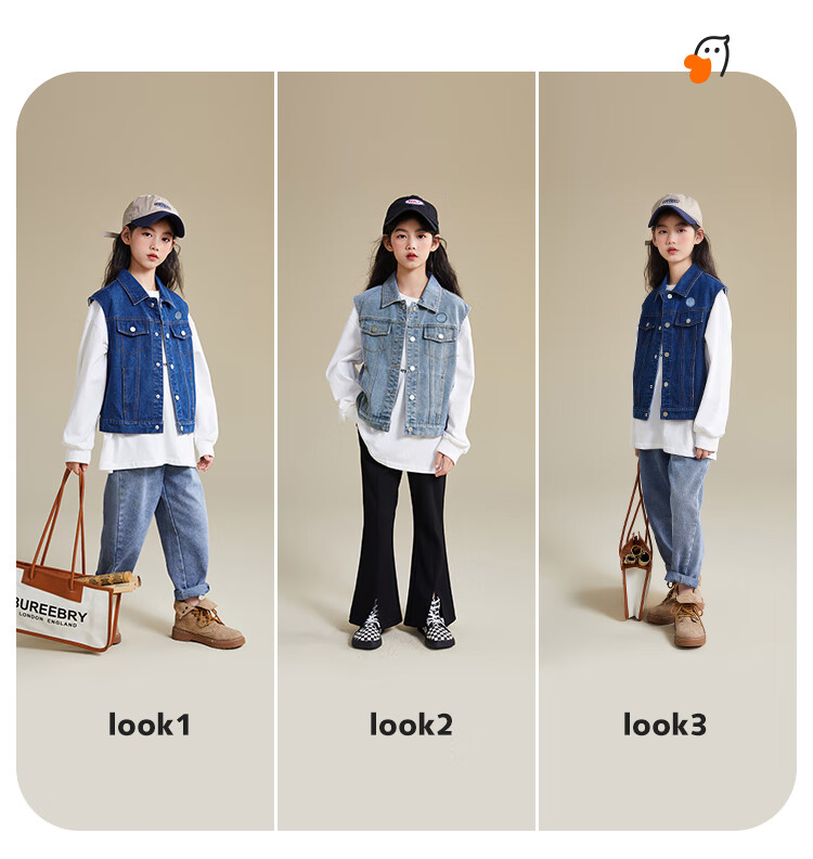 QQ DUCK Children's Denim Vest Girls' Sleeveless Jacket Youth Clothing Classic Vest Navy Blue; 165 4