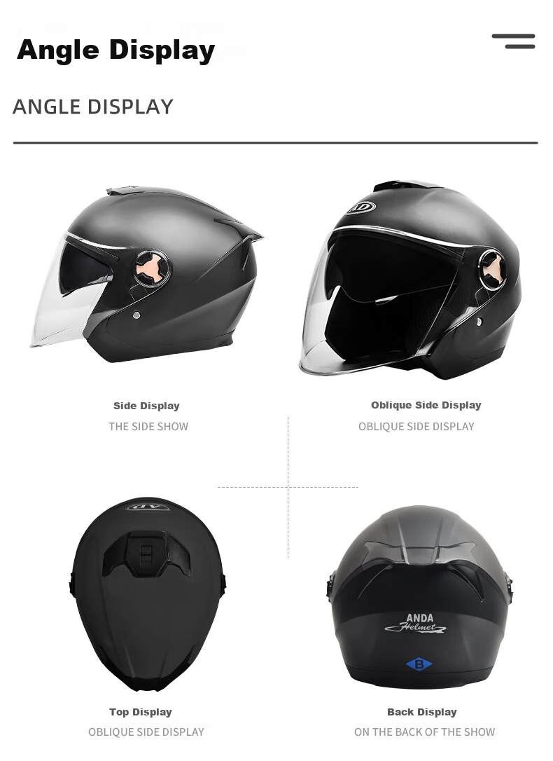 AD New National Standard 3C Certified Electric Vehicle Helmet for Men And Women, All-Season Universal, Electric Scooter Safety Helmet, Men's Summer Sun Protection Breathable Lightweight Riding Double Visor Half Helmet 886 Matte Black 14