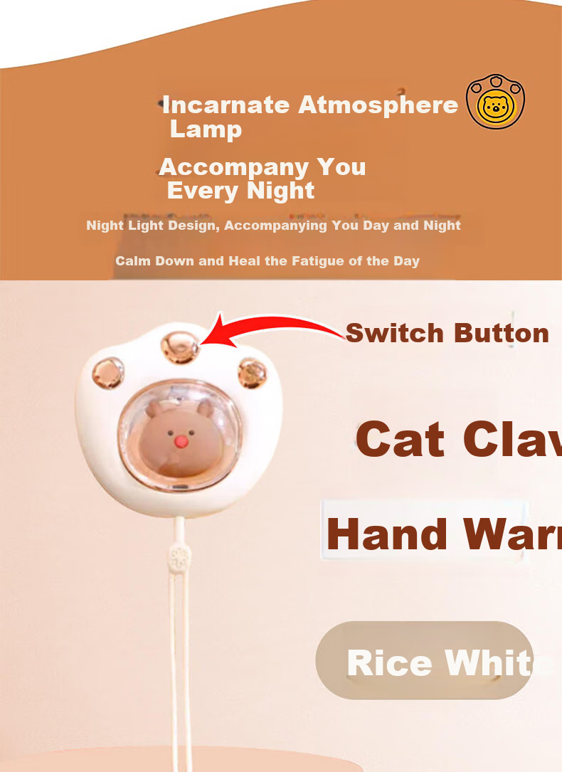 Dipuer Cat Paw Hand Warmer for Women, Rechargeable Hand Warmer Egg for Students And Children, Mini Portable Menstrual Belly Warmer - White 9