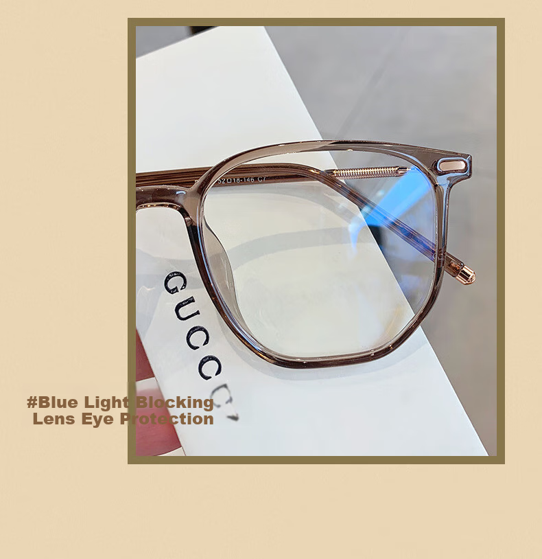 Angelamiao Blue Light Blocking Glasses, Myopia Glasses Frame for Women, Phone And Computer Eye Protection Glasses, Polygonal Large Frame, Slim Face Glasses Frame, Cold Tea Color 4