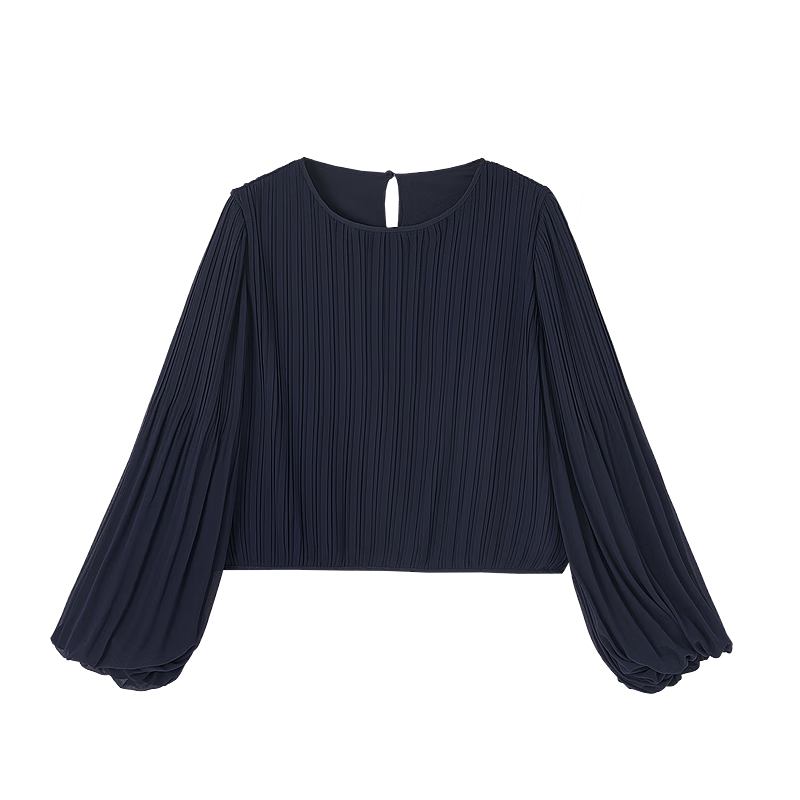 Dme [Gentle Daily] Spring Cream-Colored Textured Chiffon Blouse with Lantern Sleeves, Ladylike Shirt, Women's Top