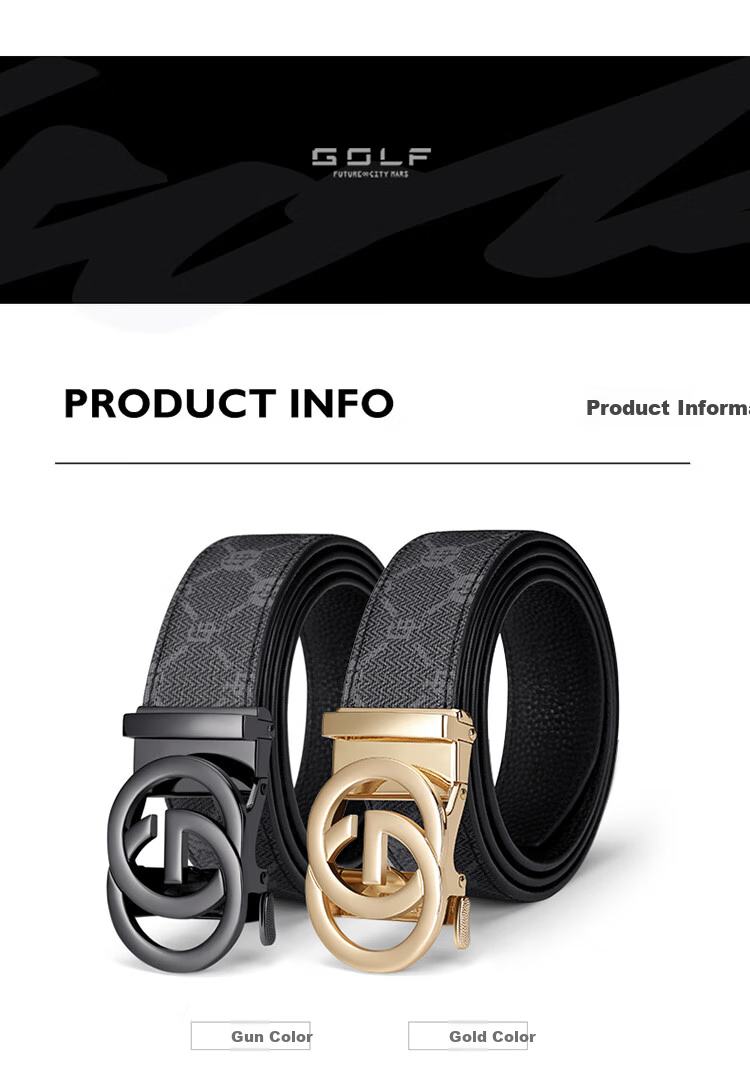 GOLF Top-Grain Leather Belt for Men, Printed Men's Belt with Automatic Buckle, Denim Belt Gift Box Set, Ideal for Father Or Boyfriend Gifts 3