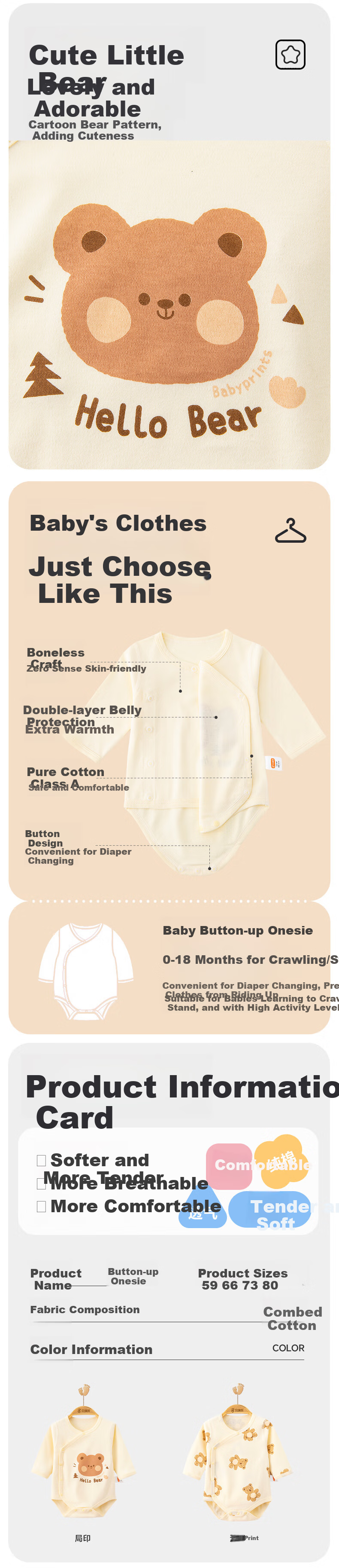 Babyprints Infant Bodysuit 2-Pack, All-Season Onesie, Belly Protection Romper for Baby Boys And Girls, Cotton Triangle Jumpsuit, Size 73 3
