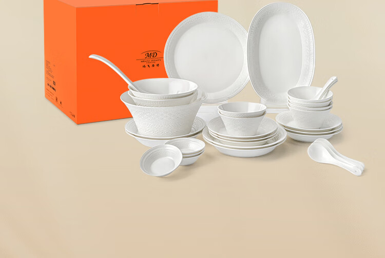 Magelongte Bone China Dinnerware Set, High-Quality Bowls And Plates, Pure White Embossed Tableware, Ceramic [Dishwasher Safe] 20