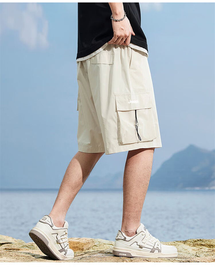 JEEP Men's Shorts, Summer Loose Casual Five-Point Cargo Pants, APK660, Black, XL 13