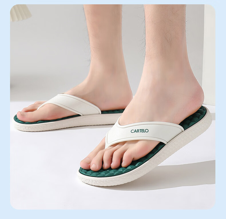 CARTELO Men's Flip-Flops, Summer Casual Sandals for Outdoor Wear, Beach Shoes, Style 1550, Green, Size 42 16