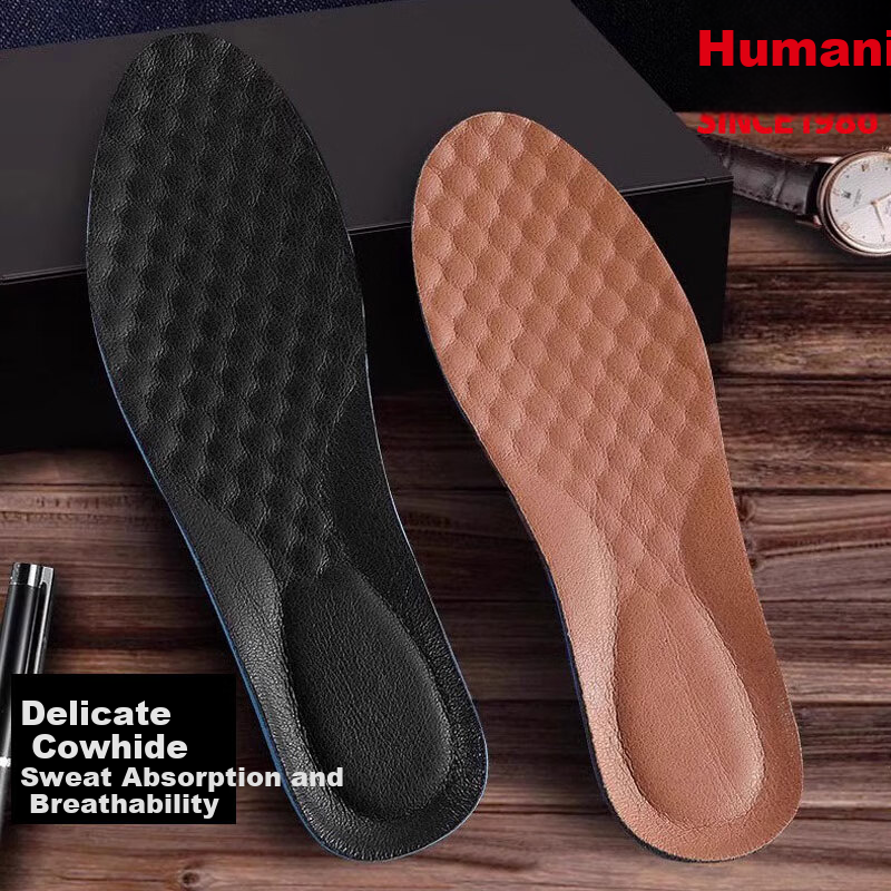RENBEN Leather Shoe Insoles for Men, Thick Cowhide Business Breathable Comfortable Sweat-Absorbing Shock-Absorbing Insoles 5029 Brown Size 37-38