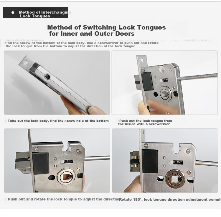 GUTE Door Lock, Interior Bedroom Wooden Door Lock, Room Door Handle, Stainless Steel Bathroom Door Lock, Brushed Color, Adjustable Door Lock 14