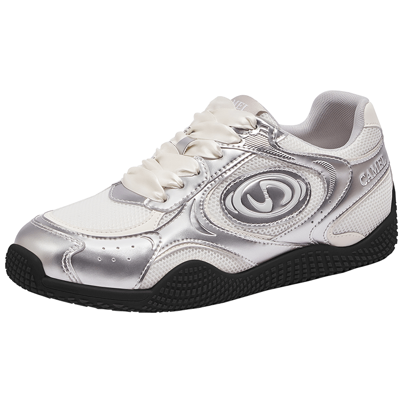 CAMEL Crescent Training Shoes for Women, Versatile Sports Sneakers, Mesh Casual Shoes L25S577059A White/silver/black 36