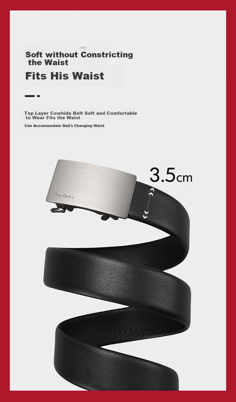 Pierre Cardin Men's Inner-Wear Leather Belt, Genuine Cowhide, Fashionable Automatic Buckle Waistband, Birthday Gift for Me 3