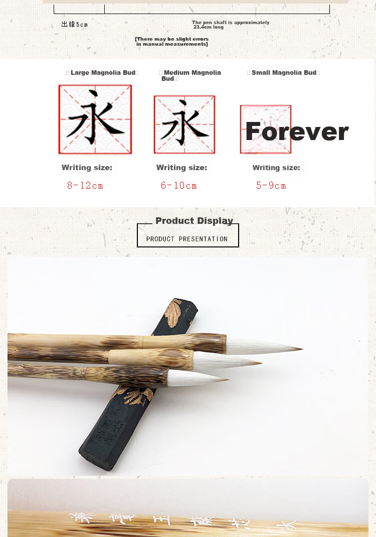 Fenshang Four Treasures of The Study Wolf Hair Brush - Jinlang No. 2 Grade Regular Script, Cursive Script, Freehand And Fine Brush Chinese Painting Brush for Students Calligraphy And Painting Use Sharp Tip 4.5cm 2