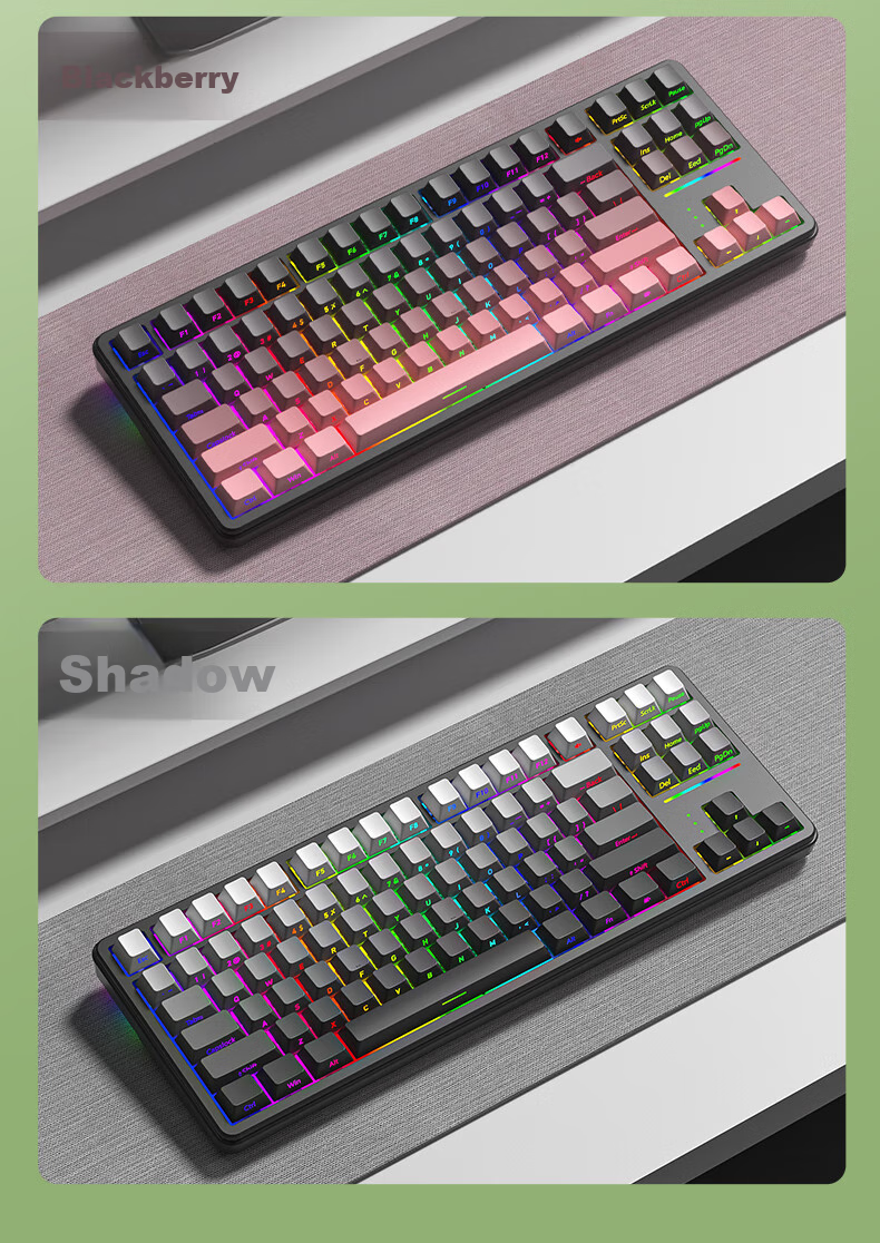 Langtu T88 Mechanical Keyboard Wired Wireless Bluetooth Tri-mode 88-Key Silent Keyboard Gaming E-sports Computer Office Keyboard 10000mAh Blackberry Strawberry Milkshake Switch 16