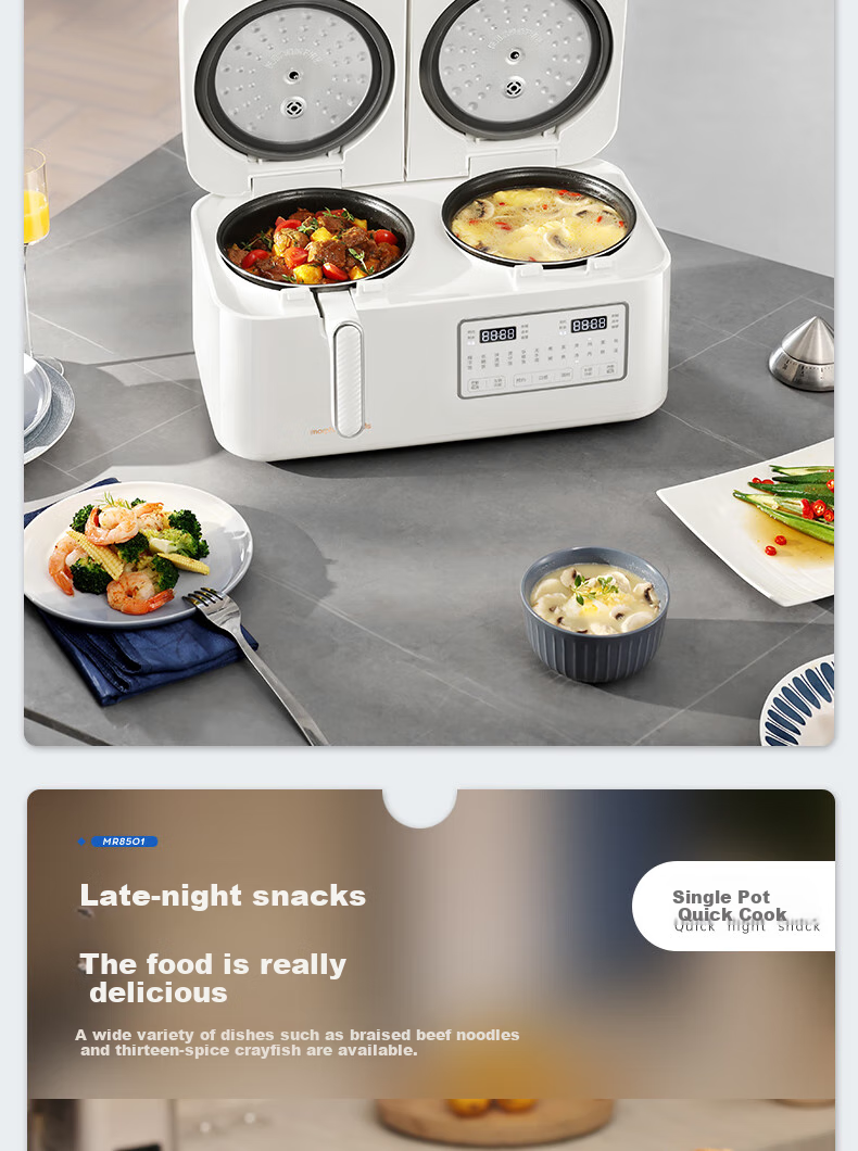 Morphyrichards Dual-Compartment Rice Cooker with Separate Rice And Soup Compartments, Multi-Functional Low-Sugar Small Two-In Rice Cooker And Soup Pot MR8501 White One's Member 5