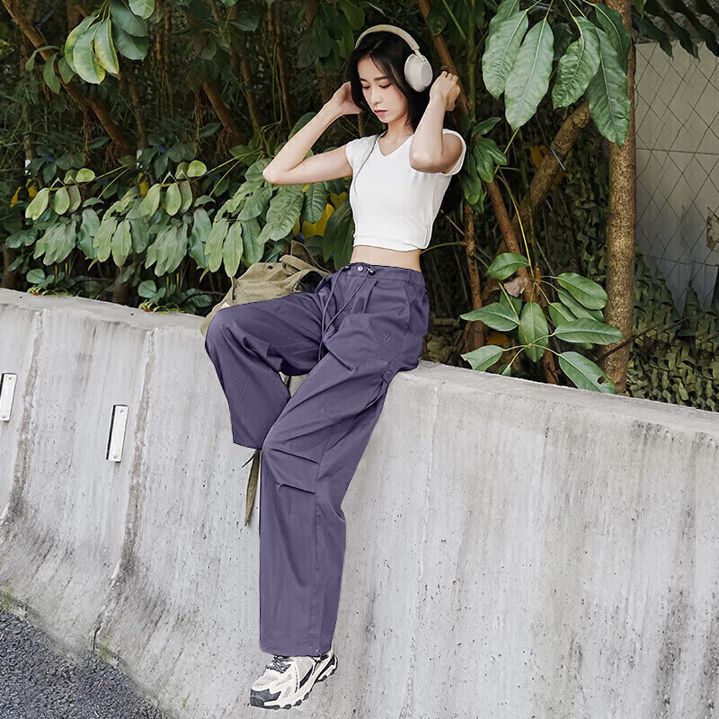 CAMEL Functional Cargo Parachute Pants, Unisex Drawstring Wide-Leg Trousers, 733CAYL6016C, Charcoal Gray, M