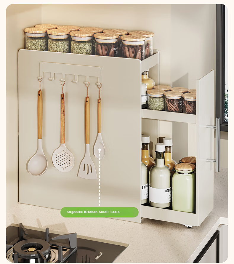 Shuaishi Kitchen Spice Rack, Countertop Storage Shelf for Seasonings, Condiment Organizer Box, Oil And Salt Seasoning Bottle Storage Rack, Complete Set of Kitchen Utensils 14