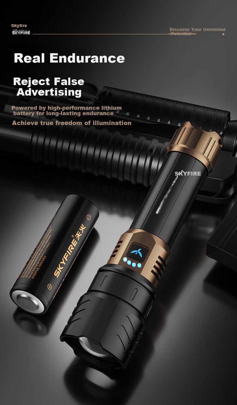 SkyFire Canglong Flashlight: Powerful Beam, Long Battery Life, Zoomable, Outdoor Patrol, Hiking-Specific, Large Capacity 2