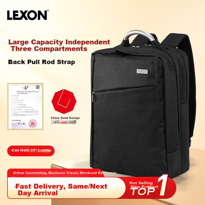 Рюкзак LEXON Urban Commuter Classic, для ноутбука 15.6 дюймов, большой вместимости, для города и путешествий, черный