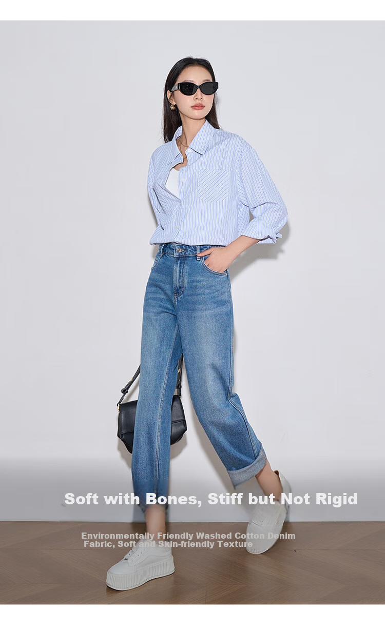 Oulain Women's Jeans, Loose-Fitting Casual Nine-Point Pants for Commuting, Suitable for Spring, Summer And Autumn, Denim Blue, Size L 12