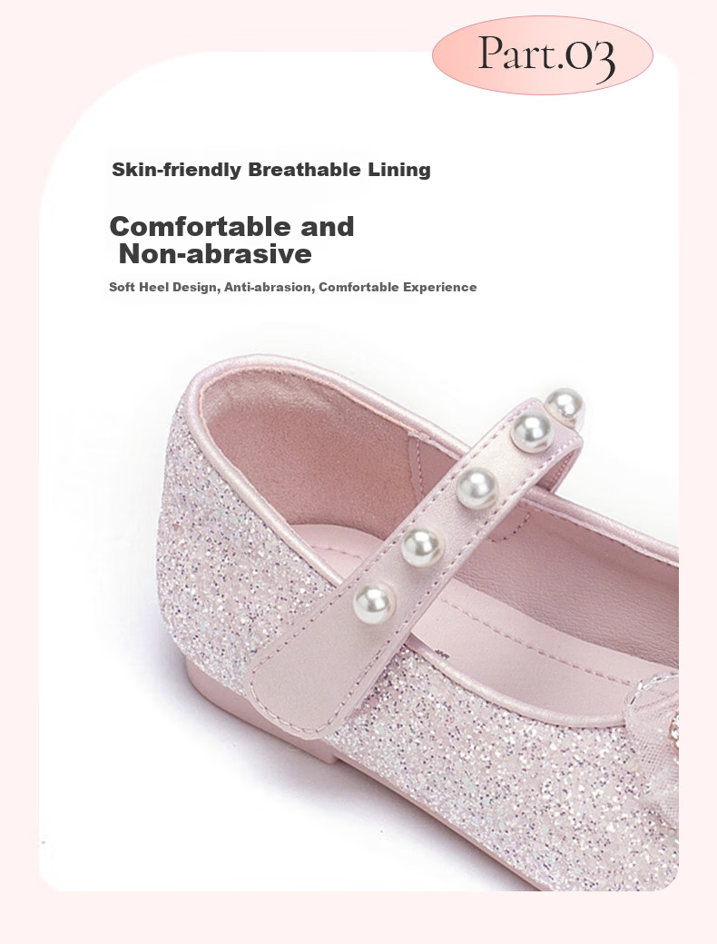 Follow Me Girls' Sequin Bow Square-Toe Princess Shoes, Soft Sole Breathable Girls' Performance Dress Shoes, Pink, Size 30 7