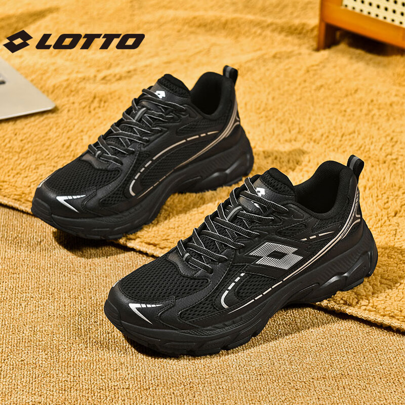 LOTTO Men's Shoes, Spring Casual Sneakers, Retro Dad Shoes, Outdoor Running Shoes, Black, Size 41
