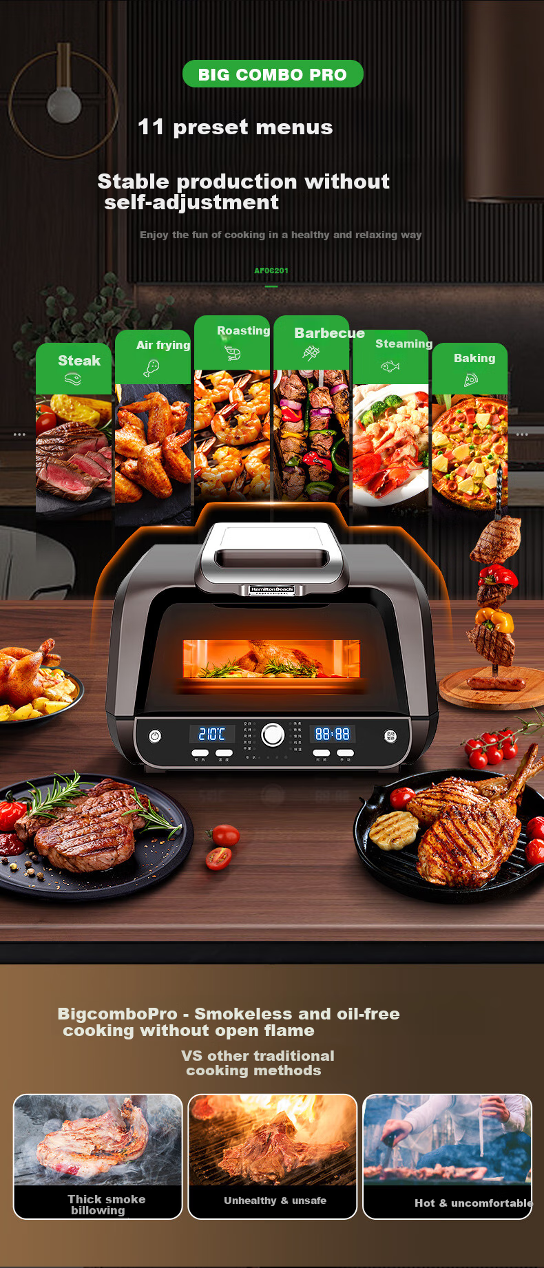 Hamilton Beach BC Steak Machine Air Fryer, Multifunctional Food Processor, No-Flip Oil-Free Cooking, Transparent Visible Food Pot 6L Large Capacity AF06202 3