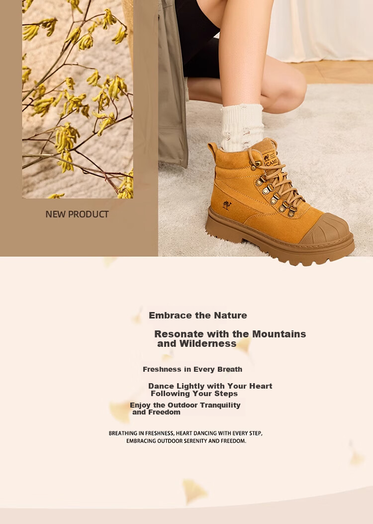 CAMEL Yellow Boots, Martin Boots for Men And Women, Outdoor Casual Work Shoes, High-Top Thick-Soled Versatile Footwear 8