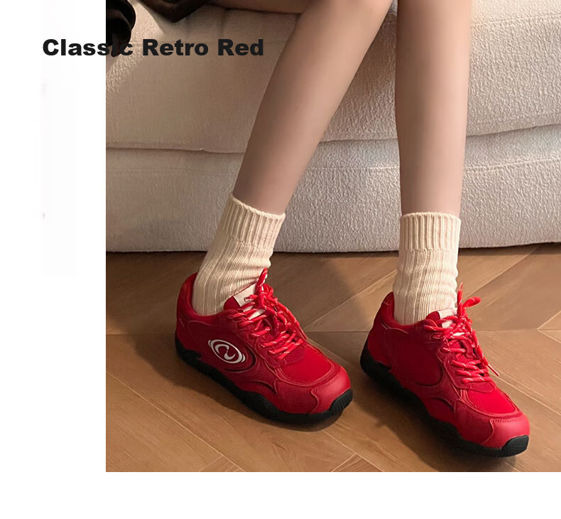 CAMEL Crescent Training Shoes for Women, Versatile Sports Sneakers, Mesh Retro Casual Shoes L25S577059 Red 40 5