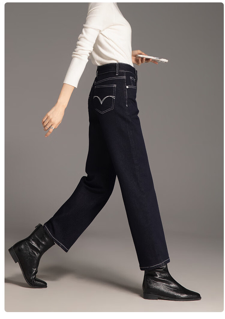 Dme [Deep Love Juejiezizi] Winter Fleece-Lined Non-Fading Elastic Slim Straight-Leg Cropped Jeans for Wome 23