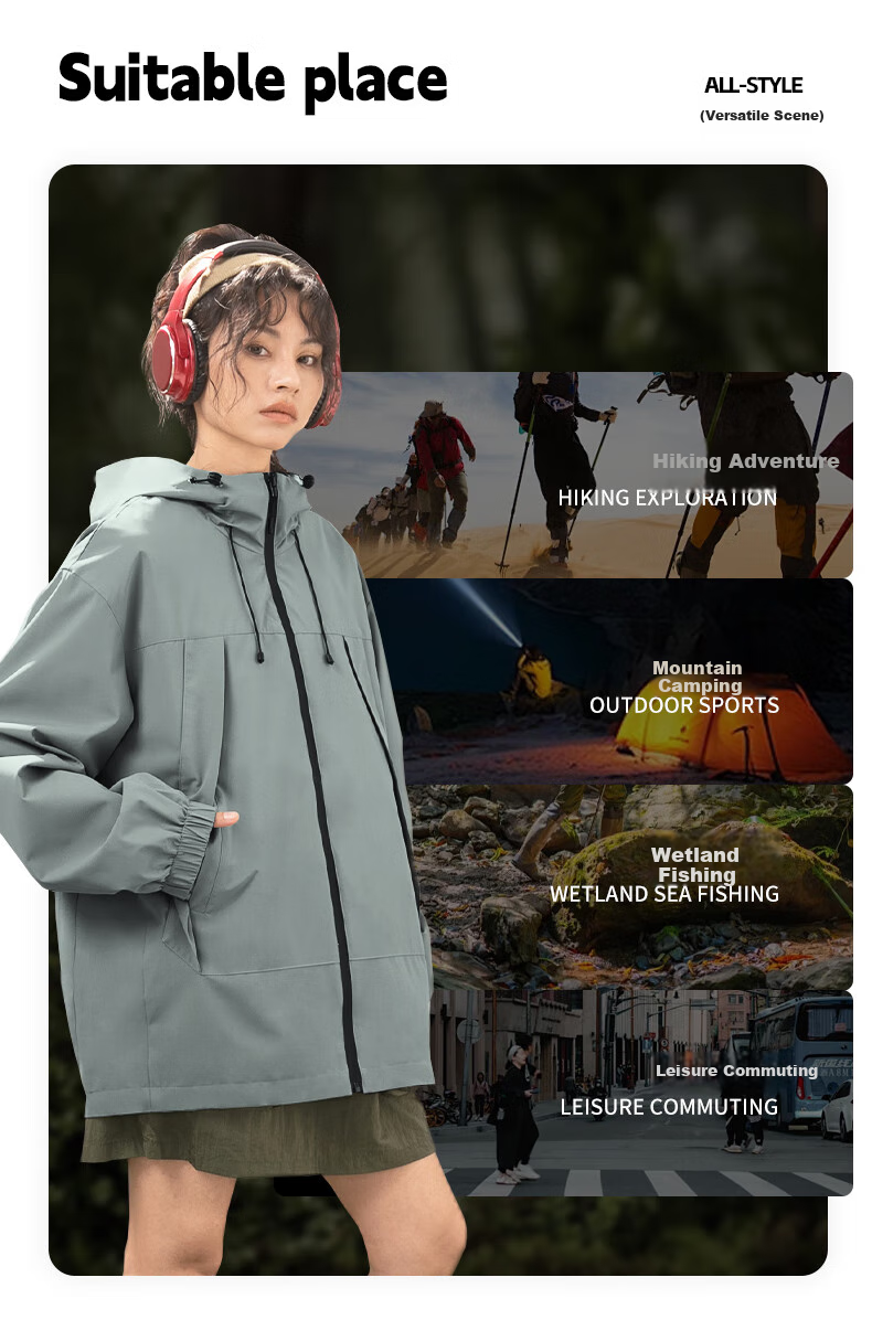 GENIOLAMODE Men's Jacket, Spring And Autumn Hooded Outdoor Camping Functional Cycling Hiking Coat, Gray, XL 11