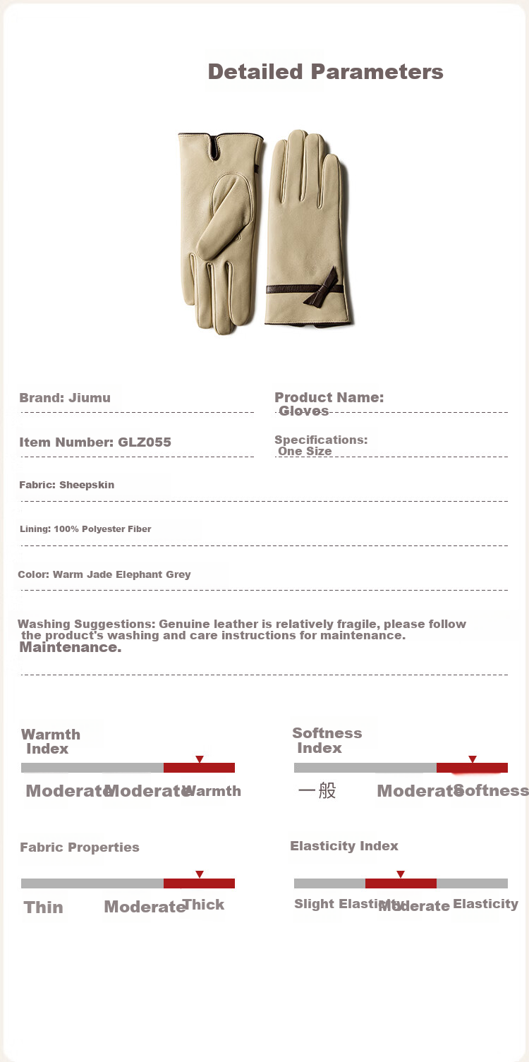JIUMU Top-Layer Sheepskin Warm Genuine Leather Gloves for Women, Winter Fleece-Lined Windproof Cold-Resistant Gloves 3