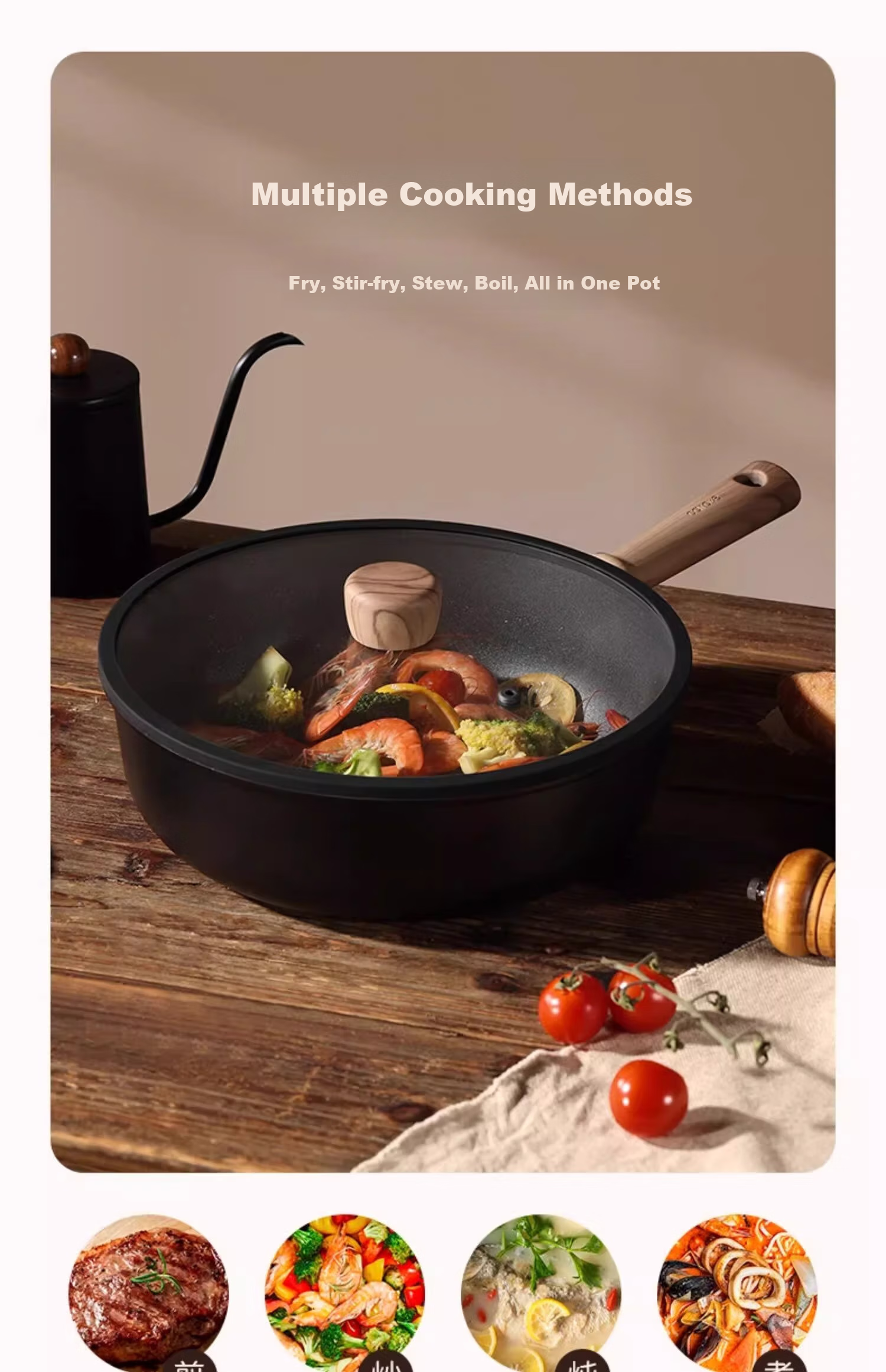 CaROTE Non-Stick Wok for Home Cooking, Suitable for Induction And Gas Stoves, Titanium Pan, Lightweight Non-Stick Flat Bottom Pan, 28cm 4