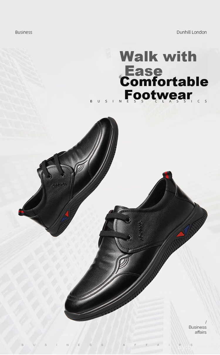Aokang Casual Leather Shoes, Lace-Up Comfortable Soft-Soled Versatile Driving Loafers, Black, Size 39 1