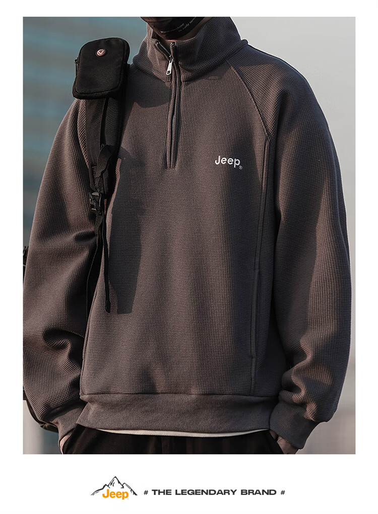 JEEP Men's Sweatshirt, Spring And Autumn Waffle Knit Long-Sleeve Base Layer, Heavyweight Top, Men's Clothing, Dark Gray, Size M 5
