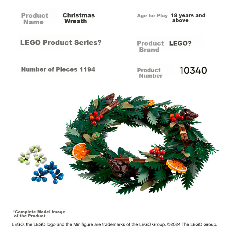 LEGO Building Blocks 10340, Christmas Wreath Toy for Boys And Girls, Birthday Gift, Home Decoration Ornament 7