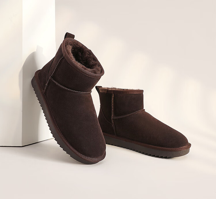 ZHR Snow Boots for Women, 2025 New Style, Fleece-Lined Warm Boots, Genuine Leather Waterproof Short Boots, Cotton Shoes for Women, Coffee Color, Size 35 28