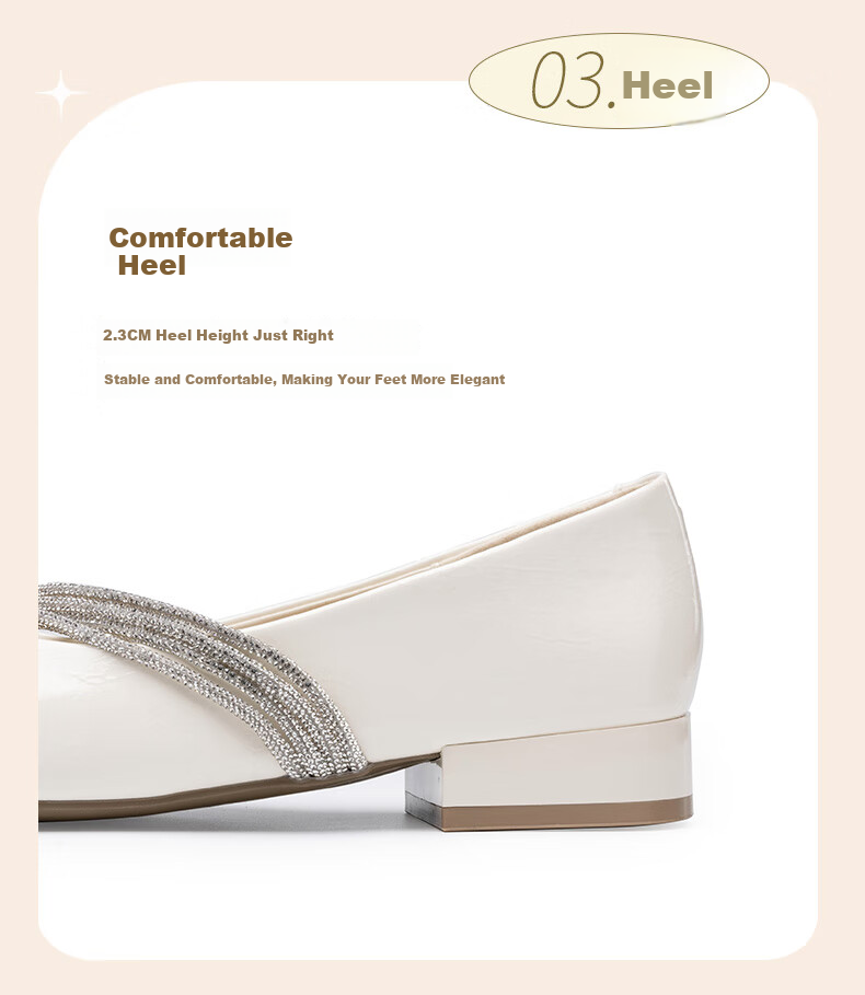 LAORENTOU Women's Single Shoes, Evening Wind Shoes, Mary Jane Heel, Elegant Rhinestone Chunky Heel, Fashionable Women's Shoes, LB15538, Beige, Size 35 4